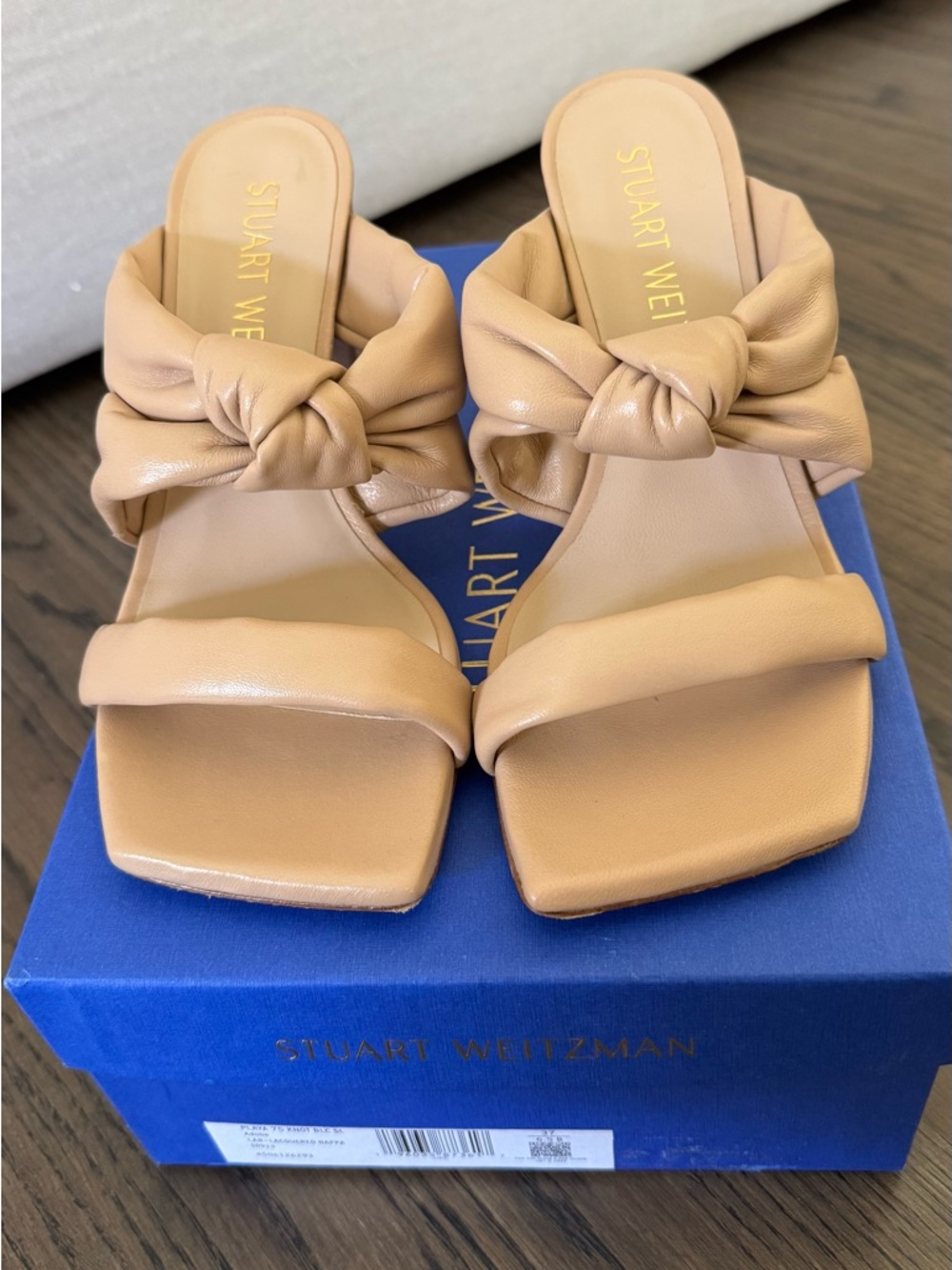 Stuart Weitzman Playa Knotted Leather Slides in Tan/Adobe 6.5/37
